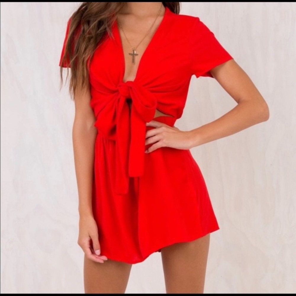 Sweet Sahara Tie Front Playsuit - Red